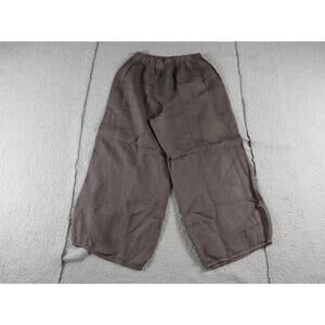 Cynthia Ashby Pants Brown Linen Barrel Pull On Wide Leg Elastic Waist Minimalist